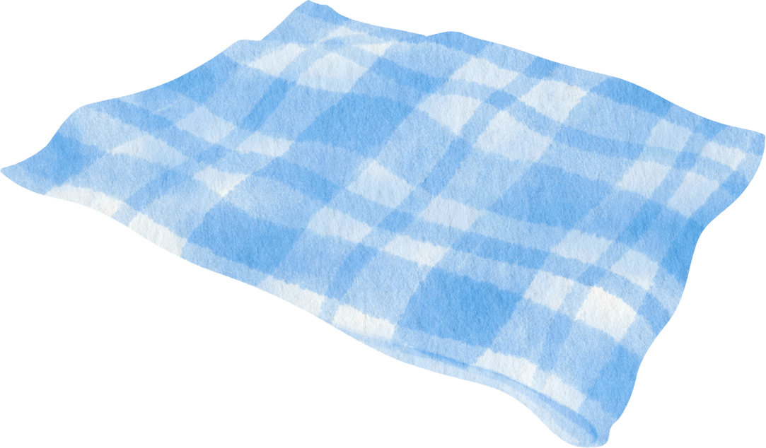 Blue Checkered Beach towel and picnic blanket in watercolor